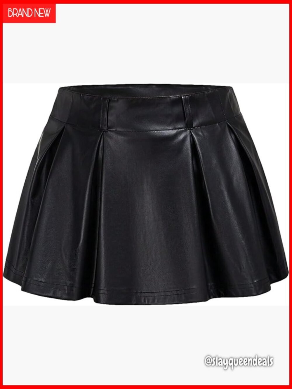 PU Leather Mini Skirt with Flared Hem and Built-in Shorts